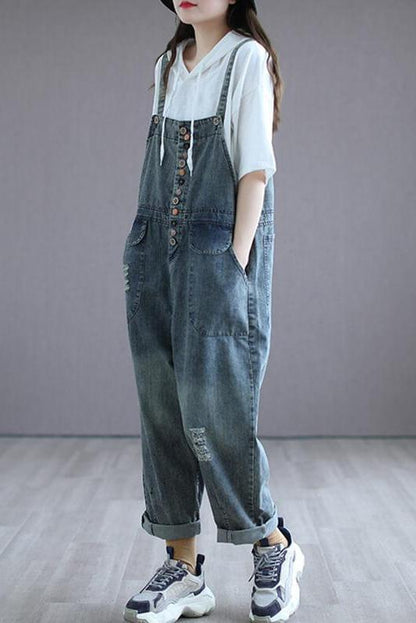 Cotton Breasted Hole Jumpsuits Dungarees