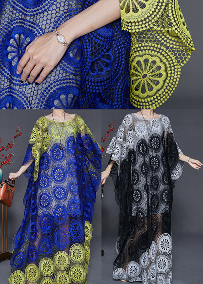 Blue Green Oversized Hollow Out Lace Dress Summer