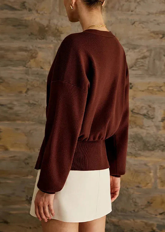French Coffee V Neck Button Knit Cardigans Fall