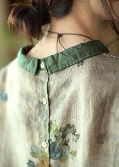 Diy Grey Print5 Ramie Half Sleeve Shirt Summer