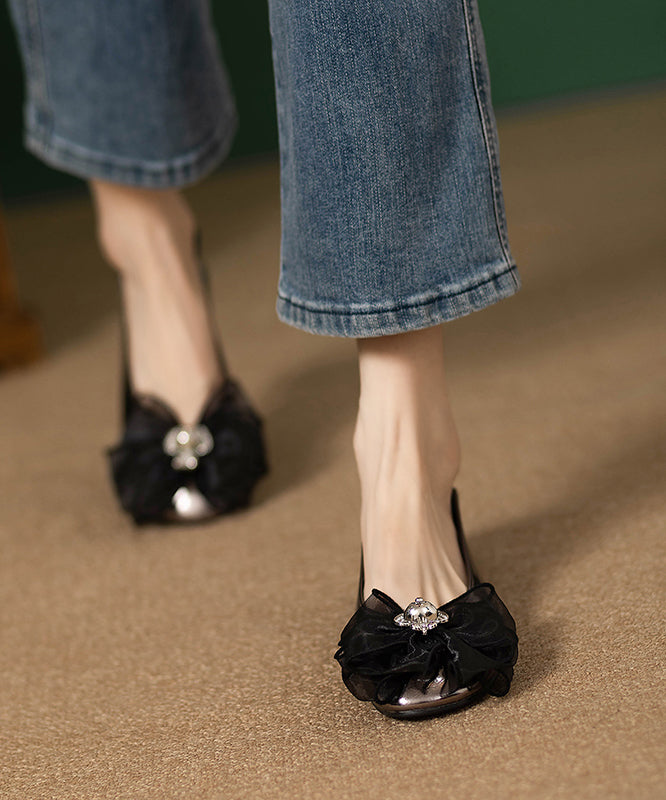 New French Bow Splicing Faux Leather Flat Shoes