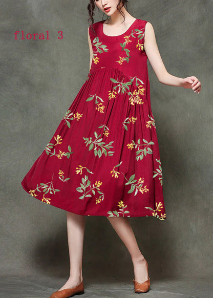 Patchwork2 O-neck Wrinkled Long Dresses Sleeveless