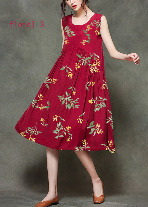 Patchwork2 O-neck Wrinkled Long Dresses Sleeveless
