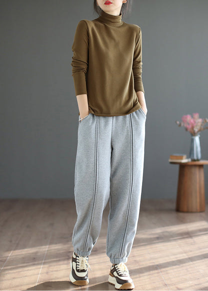 Grey Patchwork Warm Fleece Sweatshirt Pants Spring