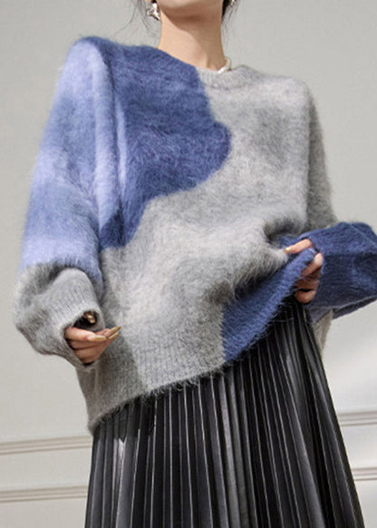 Colorblock Patchwork Cozy Cotton Knit Sweater Tops Fall