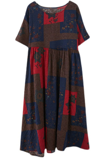 Summer Short Sleeve Dress Geometric Print Long Dress
