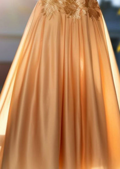 Champagne Gold Embroidered High Waist Cotton Skirts Summer