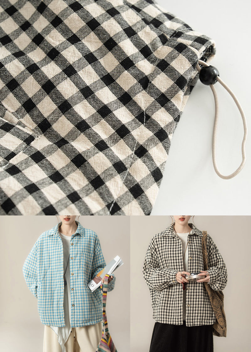 Blue Peter Pan Collar Plaid Cotton Filled Shirts Coats Winter