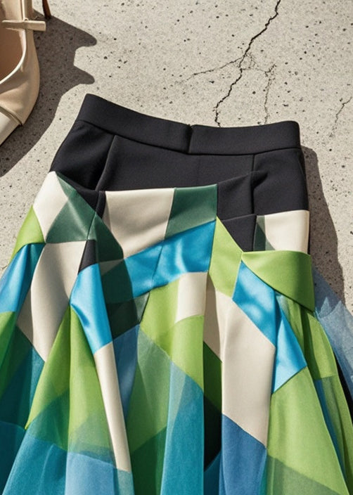 Multicolor Patchwork Tulle Spandex Skirts Fall