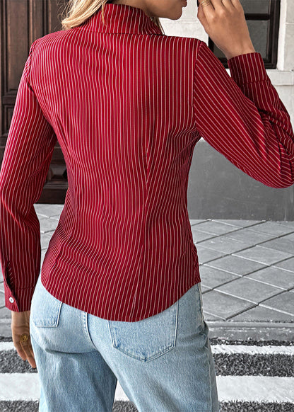 Mulberry Peter Pan Collar Striped Cotton Shirt Top Fall