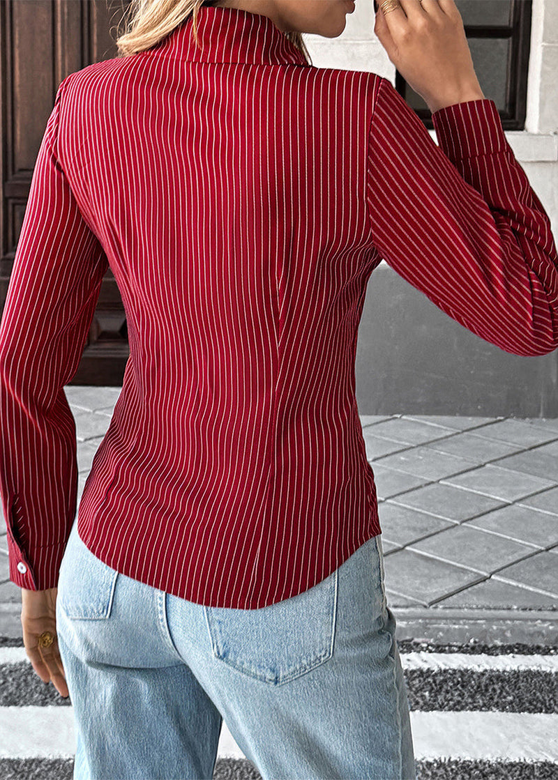 Mulberry Peter Pan Collar Striped Cotton Shirt Top Fall