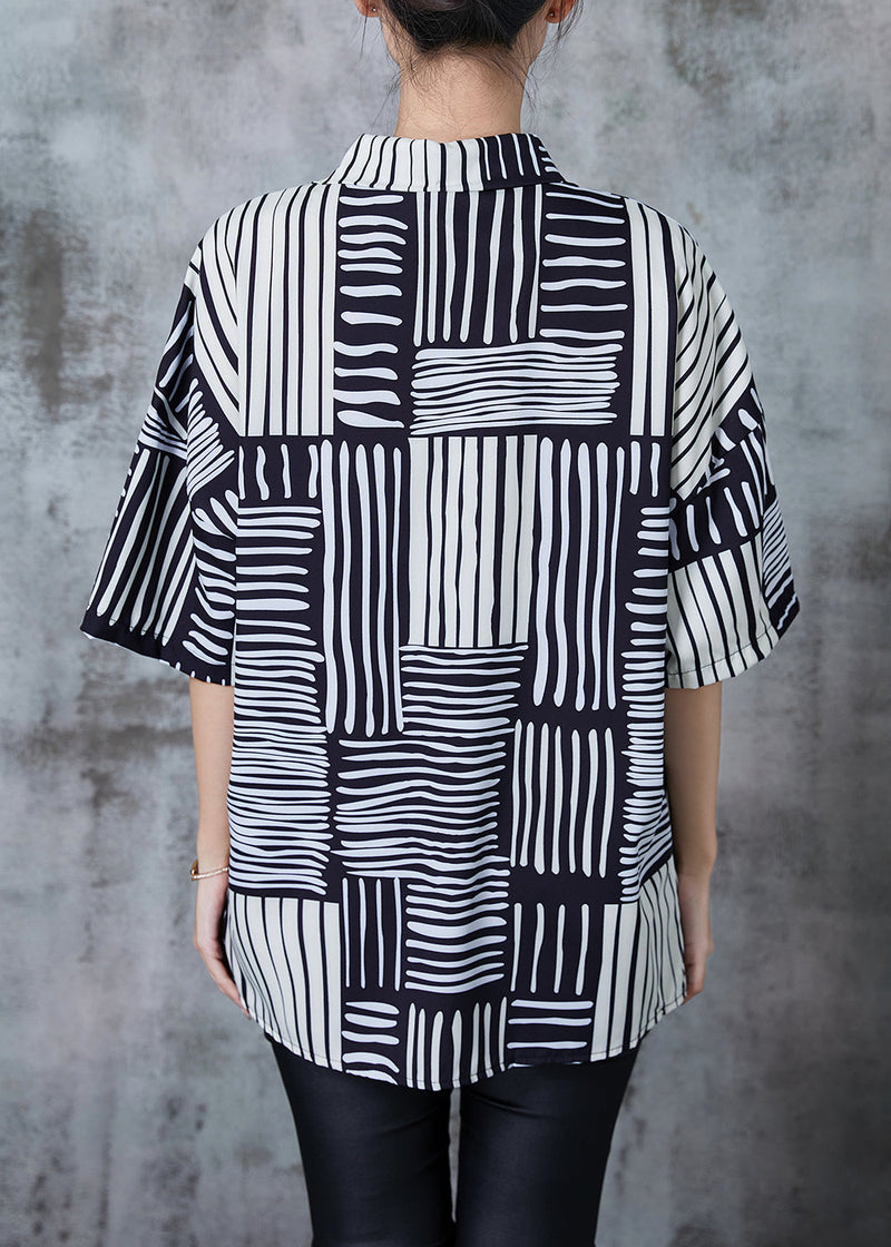 Diy Black Oversized Striped Chiffon Blouses Summer