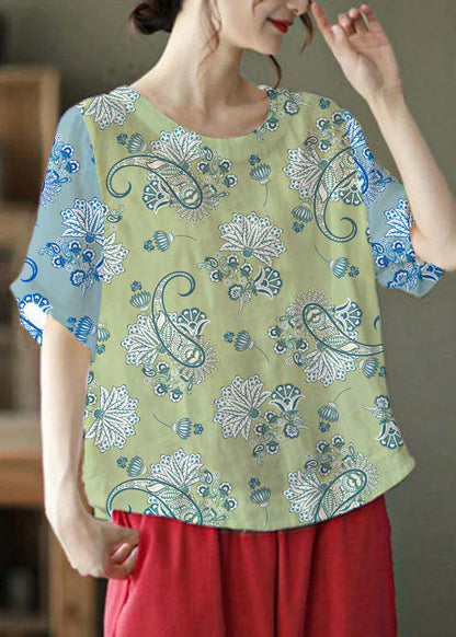 Unique White O-neck Embroidered Summer Ramie Shirt Half Sleeve