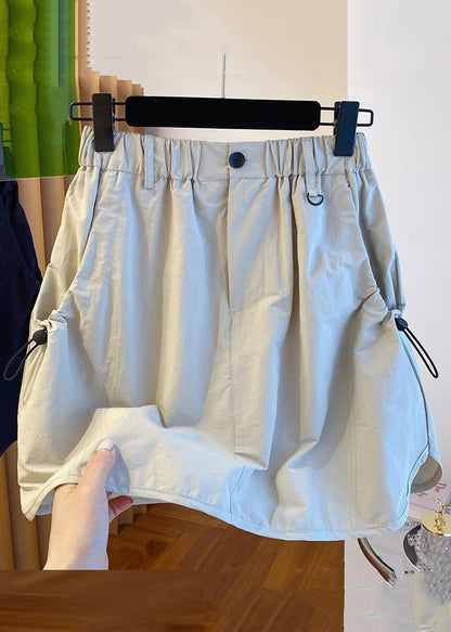 Light Grey Pockets High Waist Cotton Skirts Summer