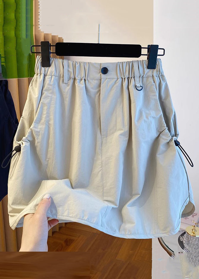 Light Grey Pockets High Waist Cotton Skirts Summer