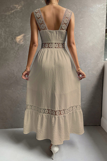 Jacquard Hollow Out Tiered Midi Dress