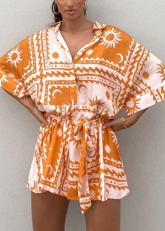New Black Peter Pan Collar Geometric Print Cotton Jumpsuit Summer