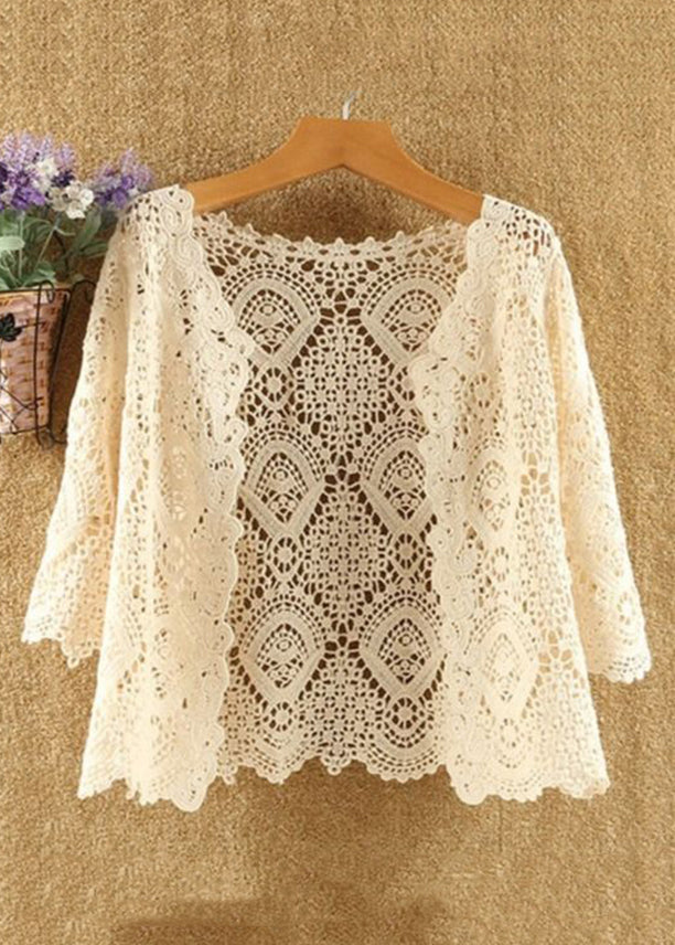 New Green Hollow Out Cotton Knit Cardigans Summer