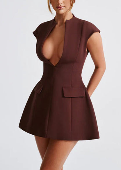 Style Black V Neck Cotton Mini Dresses Summer