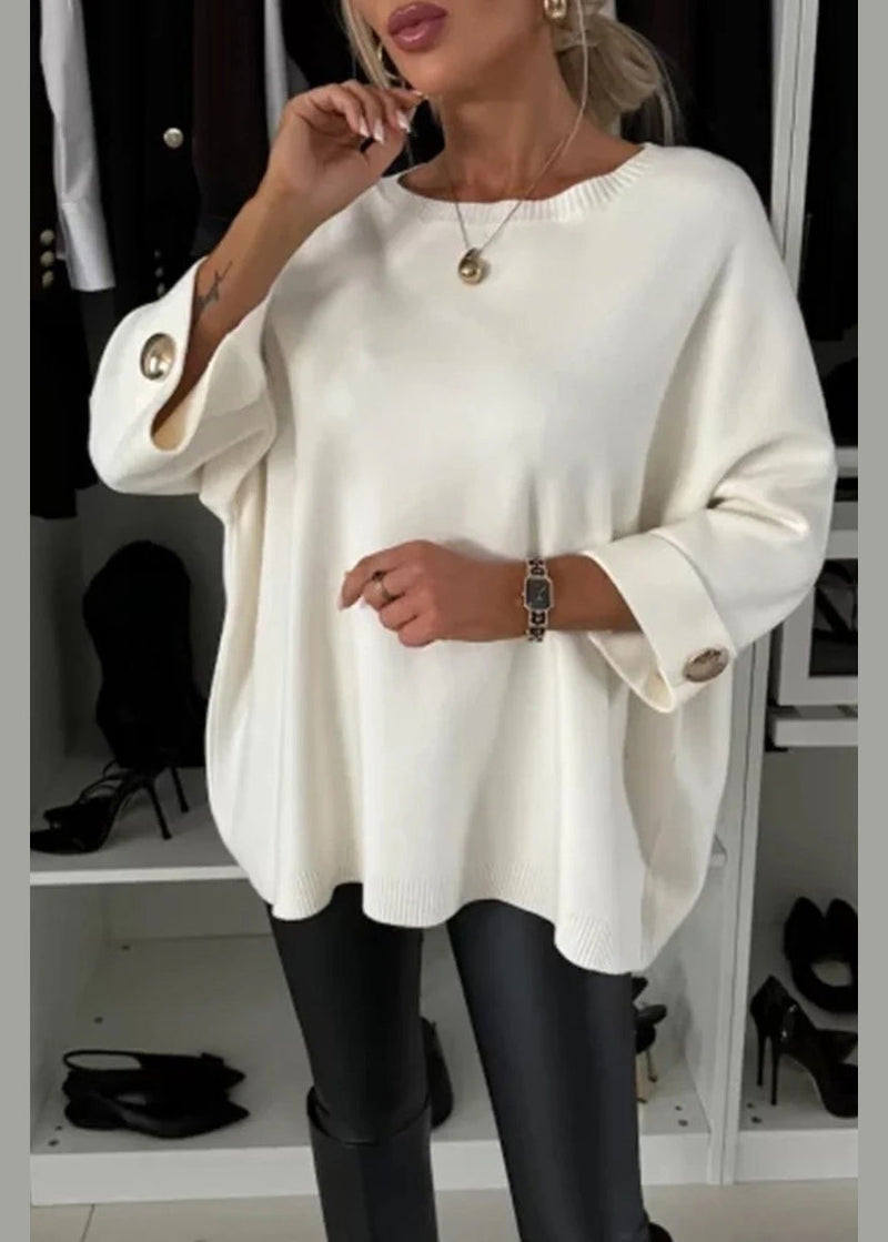 New Grey O Neck Thick Knit Sweater Tops Bracelet Sleeve