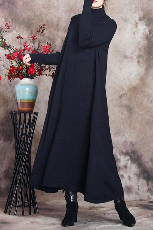 Pure Color Knitted High Neckline Dress