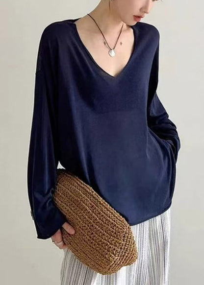 Modern Navy V Neck Knit Top Fall