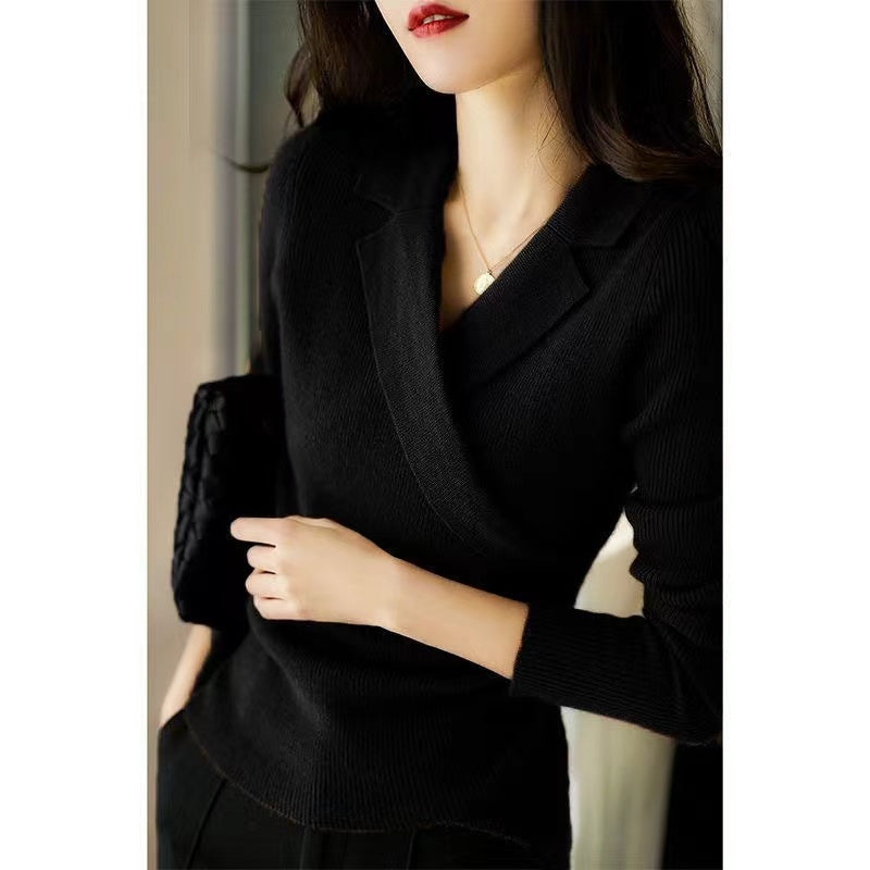Caramel Peter Pan Collar Asymmetrical Design Slim Fit Fall Sweater
