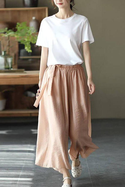 Elastic Waist Lace-up Wide Leg Pants