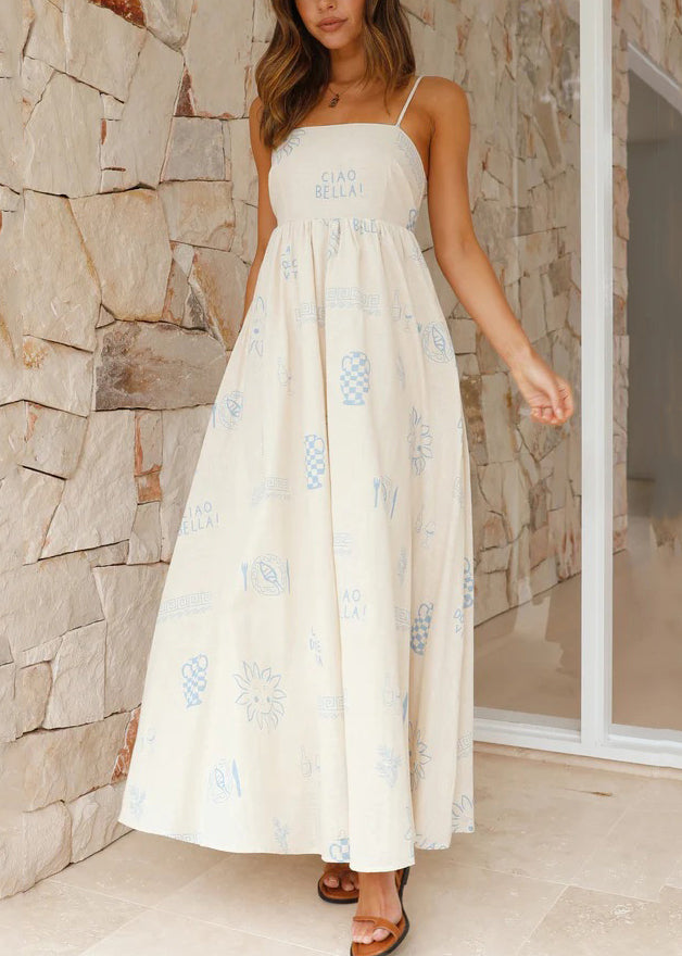 European and American Style Print Spaghetti Strap Dress Summer