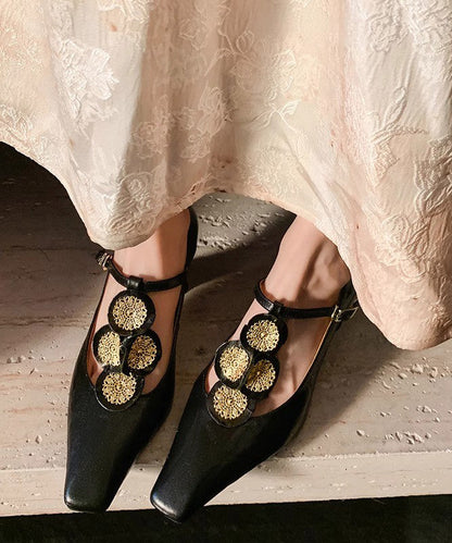 Gold Buckle Strap Decorated Splicing Heels Shoes