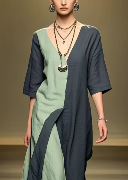 Black Asymmetrical Patchwork Cotton Ankle Dress Summer