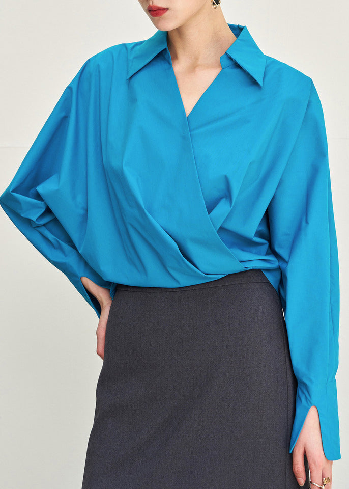 Blue Peter Pan Collar Cotton Shirts Fall