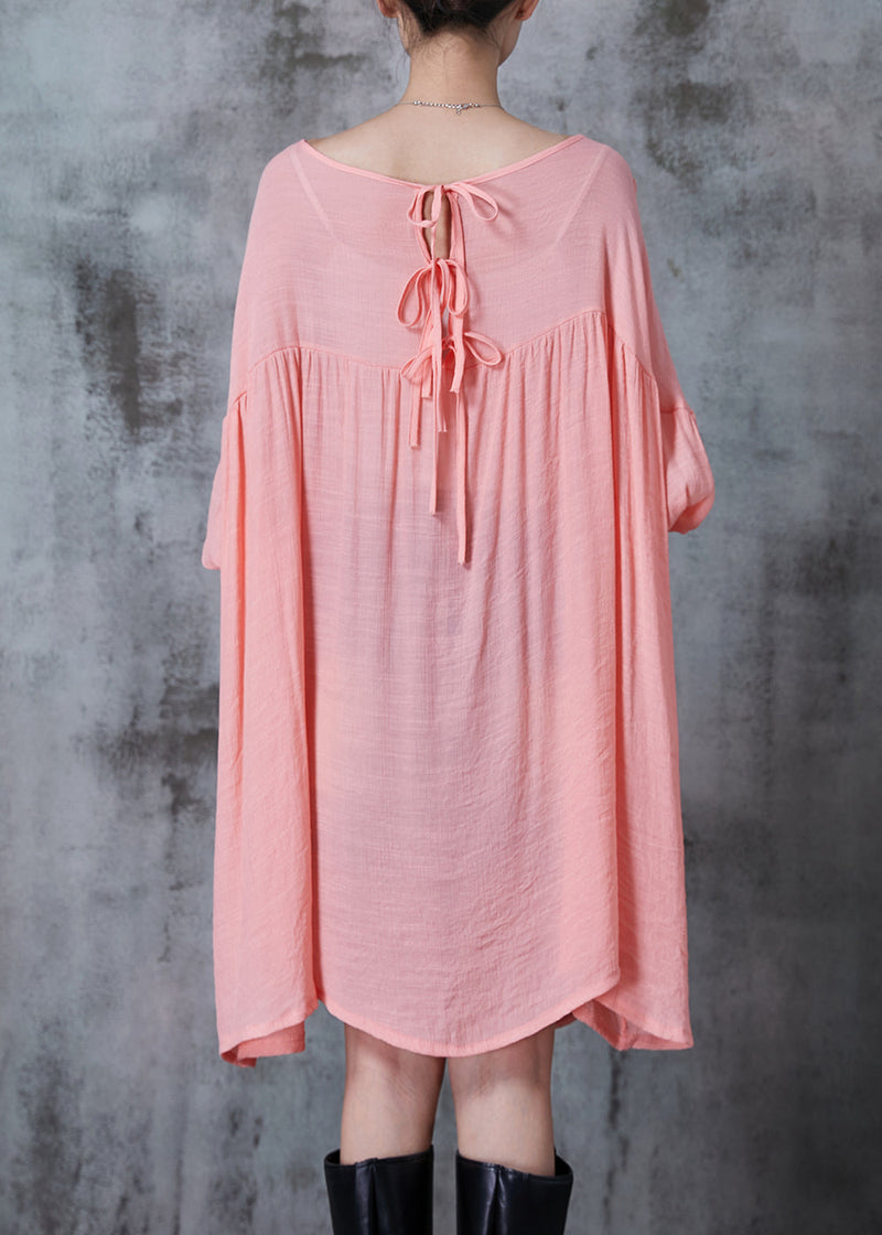 Brick Red Oversized Asymmetrical Design Cotton Dresses Fall