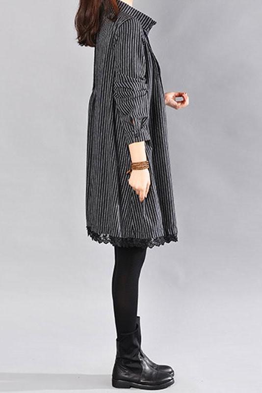 Limited Stock- Loose Cotton Linen Printing Lace Hem Dress