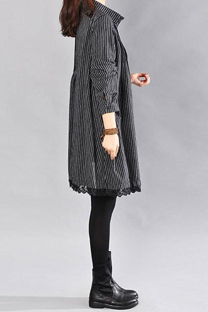 Limited Stock- Loose Cotton Linen Printing Lace Hem Dress