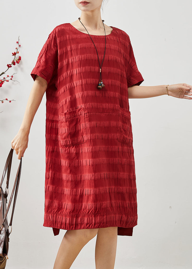 Red Oversized Striped Cotton Vacation Dresses Summer