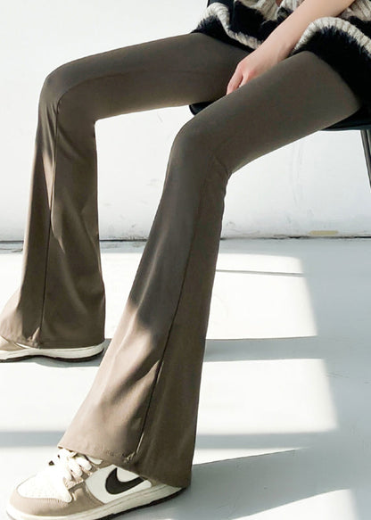 Yellow High Waist Slim Fit Flared Trousers Spring