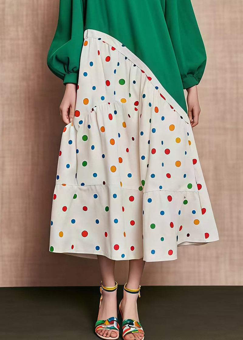 Green Oversized Patchwork Print Cotton Dresses Fall