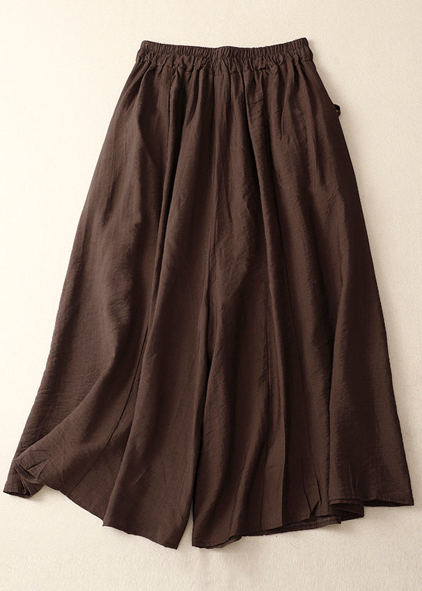 White Elastic Waist Pockets Cotton Wide Leg Pants Summer