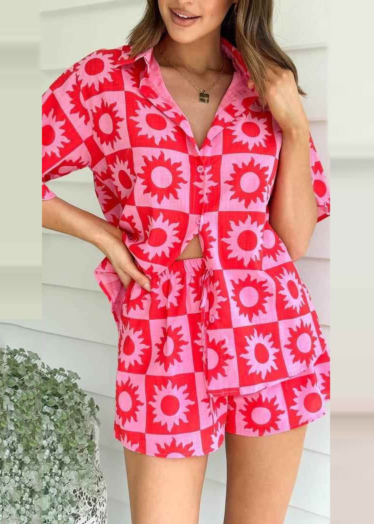 White Printed Shirt and Shorts Collar Set for