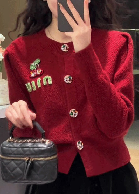 New Red O Neck Button Knit Cardigan Spring