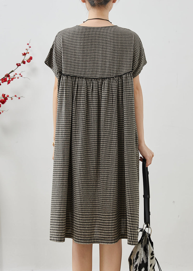 Grey Oversized Plaid Cotton Dress Summer