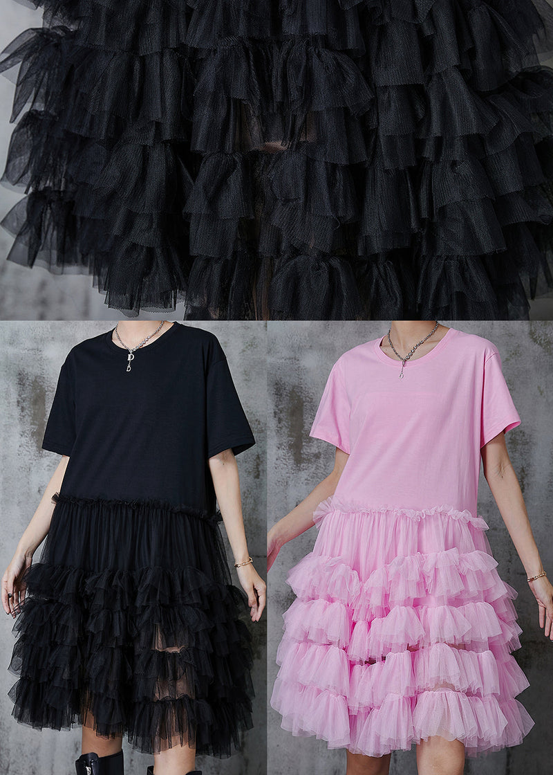 Black Oversized Patchwork Cotton Dresses Summer