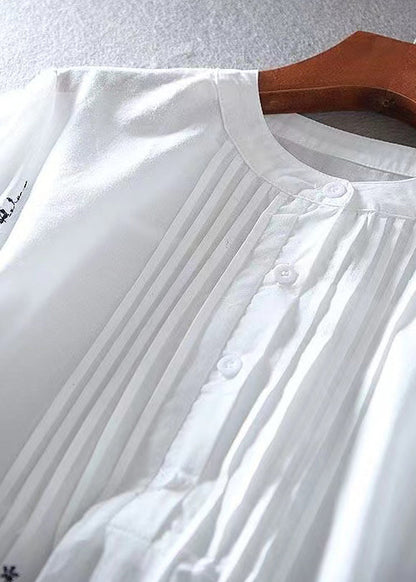 Style White Embroidered Wrinkled Cotton Blouses Summer