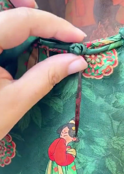 Chinese Style Green Button Print Cotton Shirts Summer