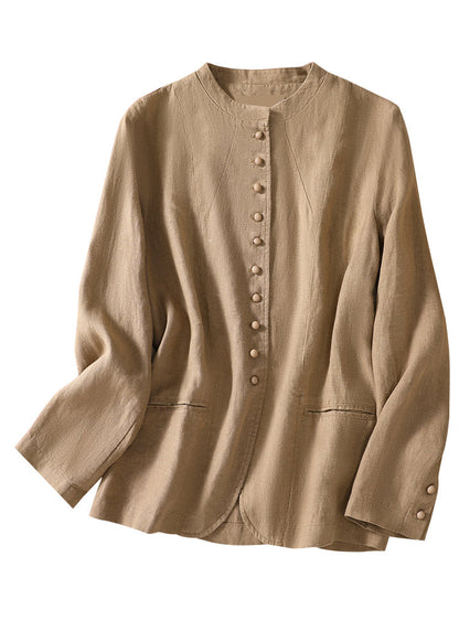 White O-neck Button Coats Long Sleeve