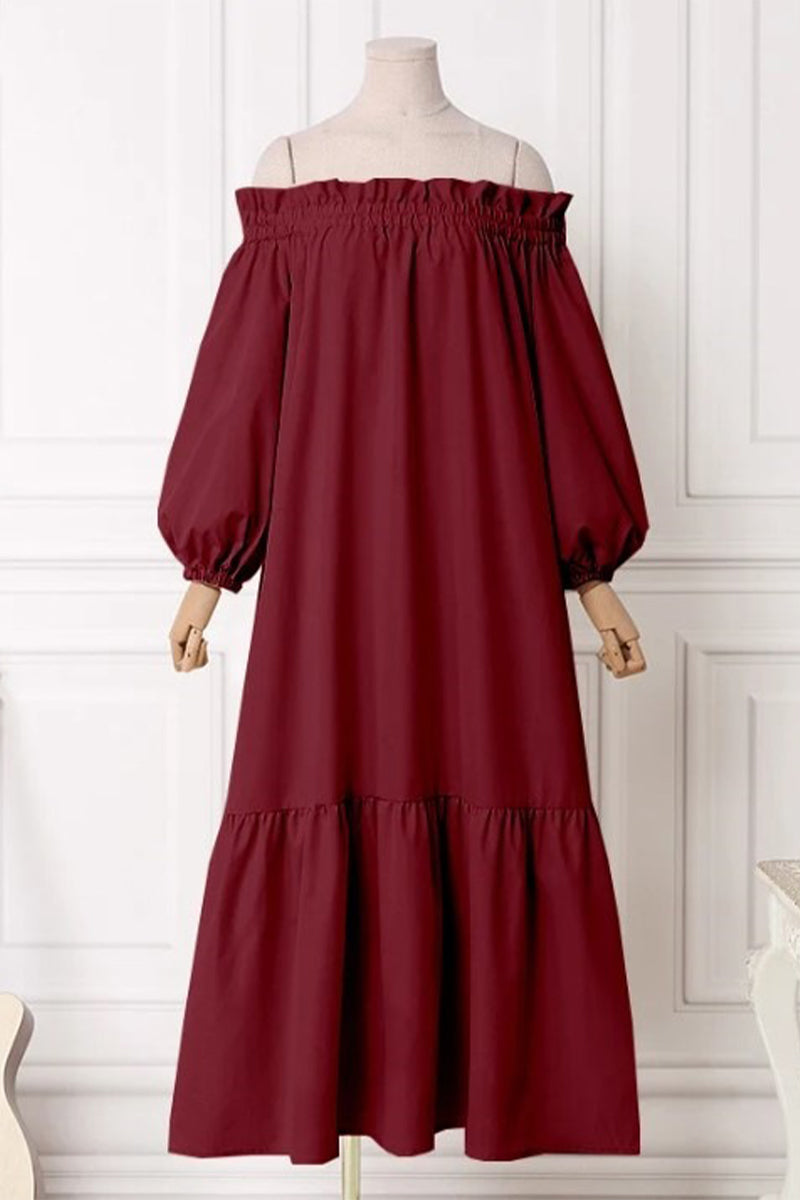 Patchwork Off the Shoulder a Line Dresses(3 Colors)