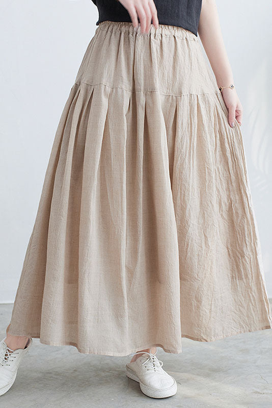 Cotton Linen Color Skirt Double Layer A-line Skirt