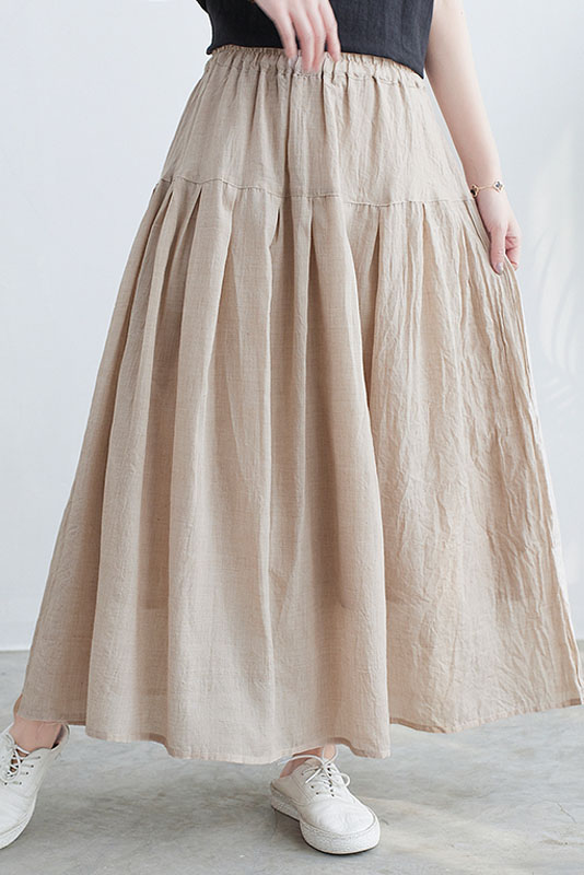 Cotton Linen Color Skirt Double Layer A-line Skirt