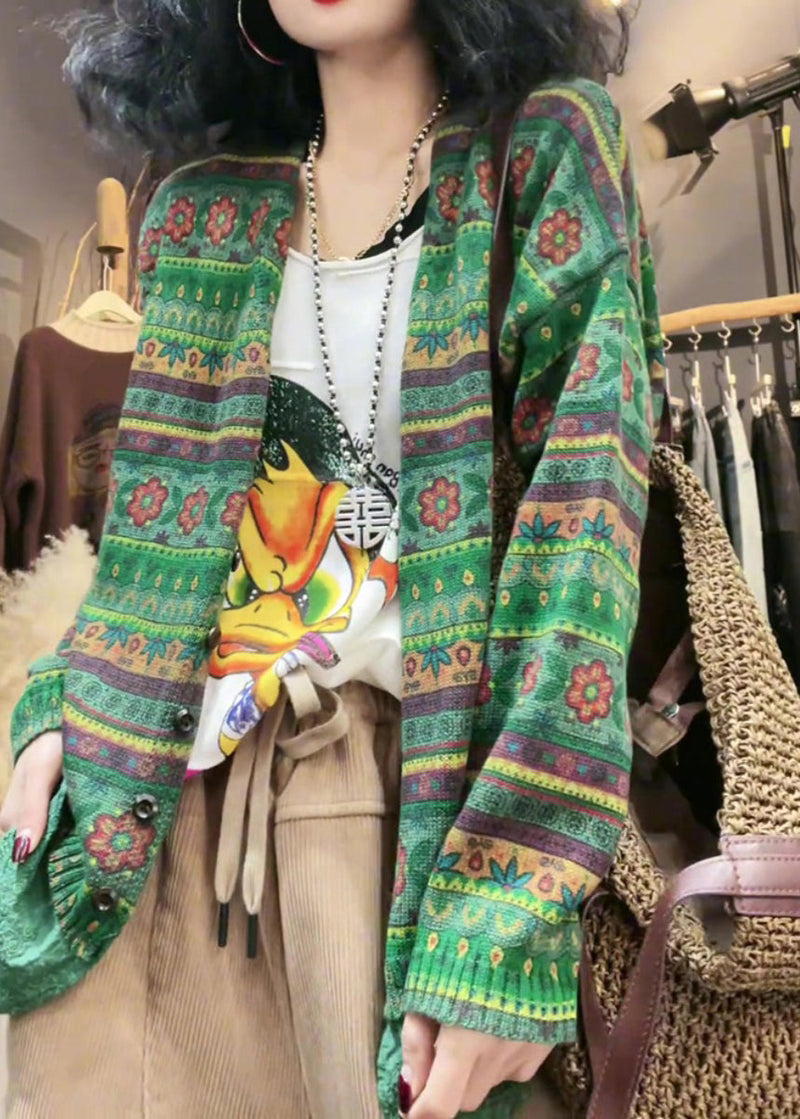Green V Neck Cozy Knit Cardigan Fall